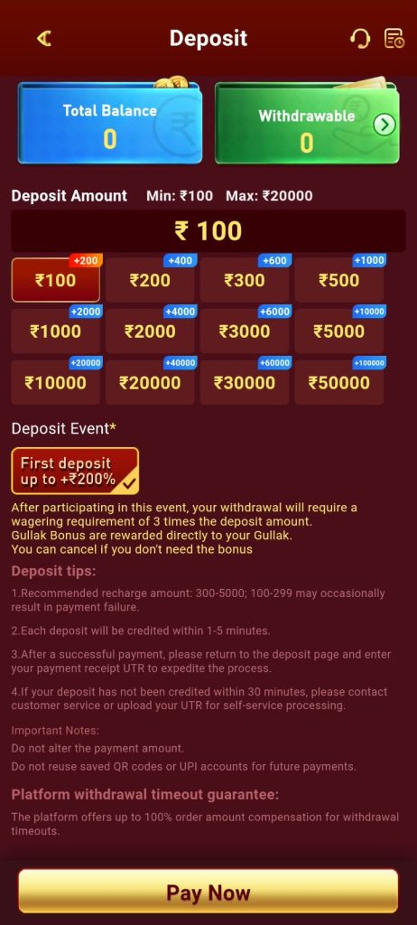 RA9 Game deposit page showing balance, deposit amounts, bonus details, and Pay Now button